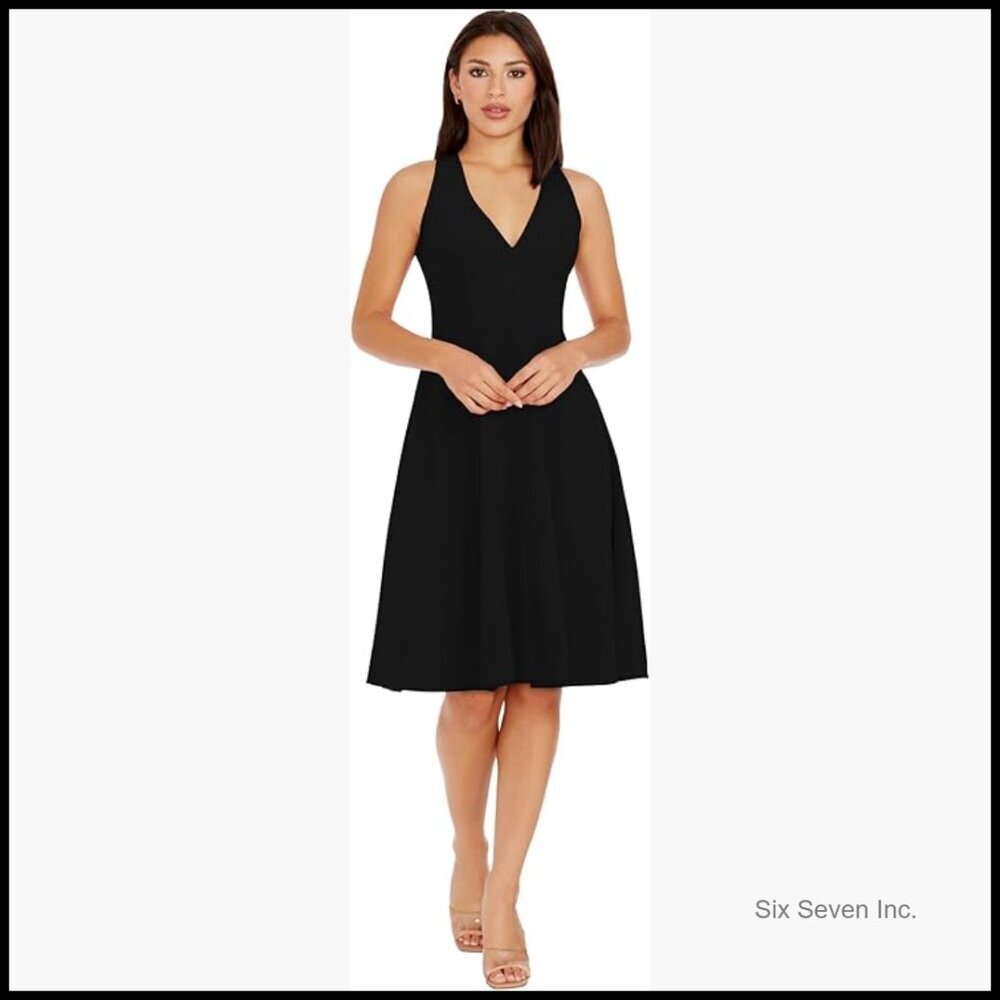 Sleeveless Fit & Flare Midi Dress with Pockets, Polyester Crepe